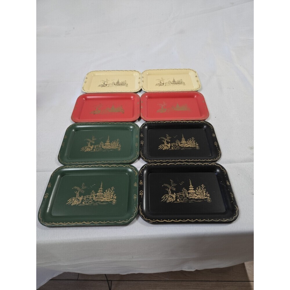 ANTIQUE RESTAURANT BILL/CHECK TIP TRAY MID CENTURY JAPANESE MULTICOLOR METAL